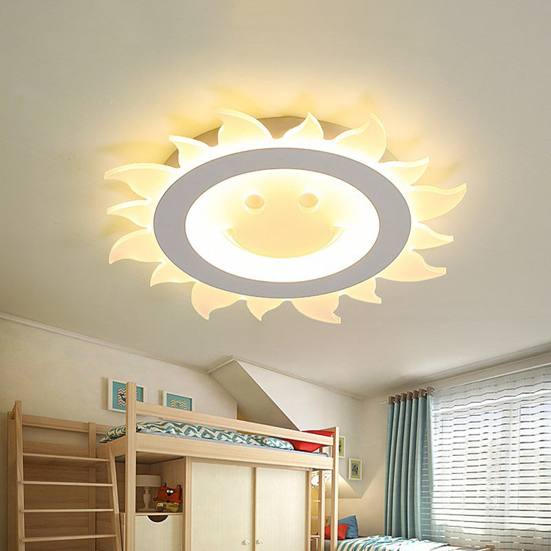 Acrylic Sun Shaped Ceiling Lamp Cartoon White LED Flush Mount Light Fixture in Warm/White Light, 16.5"/20.5"/31" W Clearhalo 'Ceiling Lights' 'Close To Ceiling Lights' 'Close to ceiling' 'Flush mount' Lighting' 1959085
