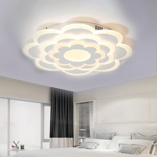 Bedroom LED Flush Mount Lamp Modern White Ceiling Light Fixture with Layered Flower Acrylic Shade, Warm/White Light Clearhalo 'Ceiling Lights' 'Close To Ceiling Lights' 'Close to ceiling' 'Flush mount' Lighting' 1959101