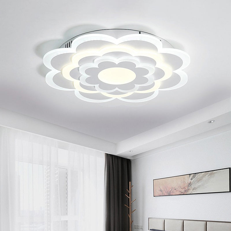 Bedroom LED Flush Mount Lamp Modern White Ceiling Light Fixture with Layered Flower Acrylic Shade, Warm/White Light Clearhalo 'Ceiling Lights' 'Close To Ceiling Lights' 'Close to ceiling' 'Flush mount' Lighting' 1959102