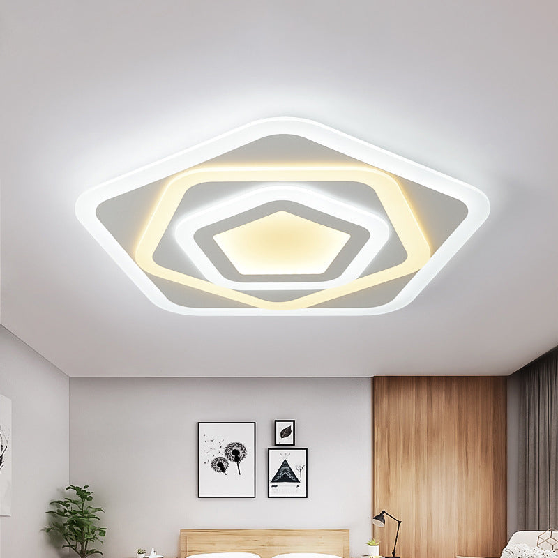 White Layered Pentagon LED Flush Light Contemporary Acrylic Ceiling Flush Mount Lamp in Warm/White Light, 8"/19.5" Wide Clearhalo 'Ceiling Lights' 'Close To Ceiling Lights' 'Close to ceiling' 'Flush mount' Lighting' 1959106