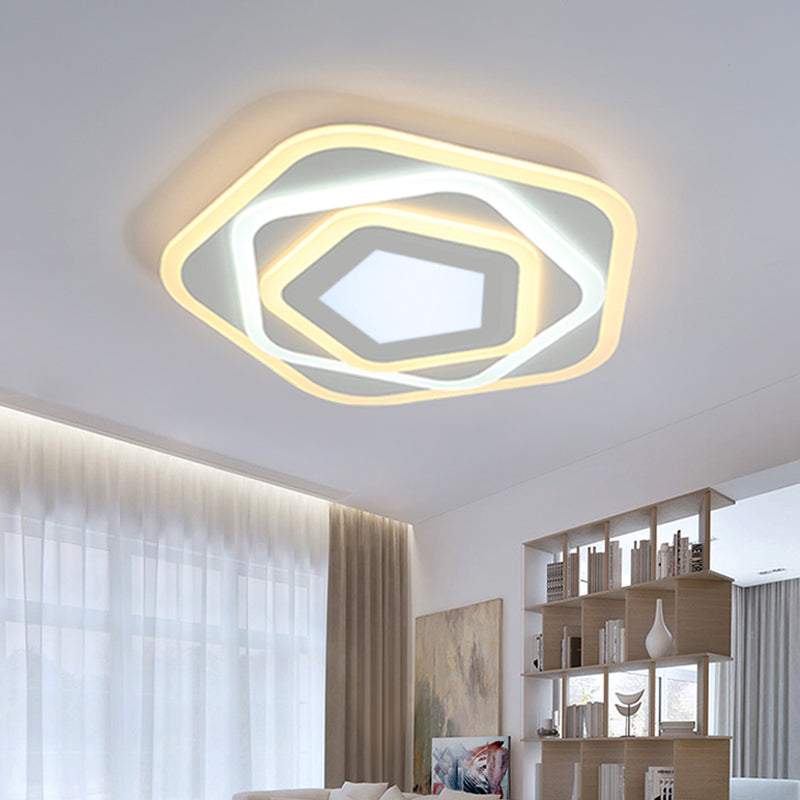 White Layered Pentagon LED Flush Light Contemporary Acrylic Ceiling Flush Mount Lamp in Warm/White Light, 8"/19.5" Wide Clearhalo 'Ceiling Lights' 'Close To Ceiling Lights' 'Close to ceiling' 'Flush mount' Lighting' 1959107