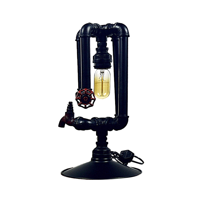 Polished Black 1 Head Standing Table Lamp Industrial Metal Water Pipe Table Lighting with Faucet and Valve Clearhalo 'Lamps' 'Table Lamps' Lighting' 195911