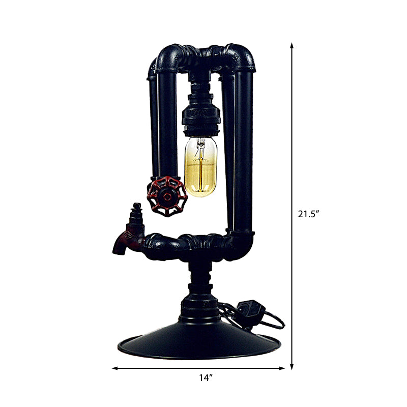 Polished Black 1 Head Standing Table Lamp Industrial Metal Water Pipe Table Lighting with Faucet and Valve Clearhalo 'Lamps' 'Table Lamps' Lighting' 195912