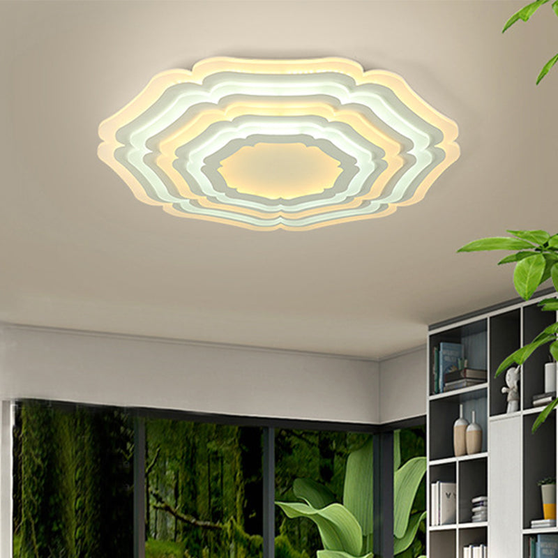 White Floral Layer Ceiling Flush Mount Modern 8"/19.5"/39" Wide LED Acrylic Flush-Mount Light Fixture for Living Room Clearhalo 'Ceiling Lights' 'Close To Ceiling Lights' 'Close to ceiling' 'Flush mount' Lighting' 1959120