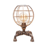 Metal Ball Cage Table Lamp with Pipe-Like Base Industrial Style 1 Bulb Bedroom Mini Table Light in Antique Bronze Clearhalo 'Lamps' 'Table Lamps' Lighting' 195915