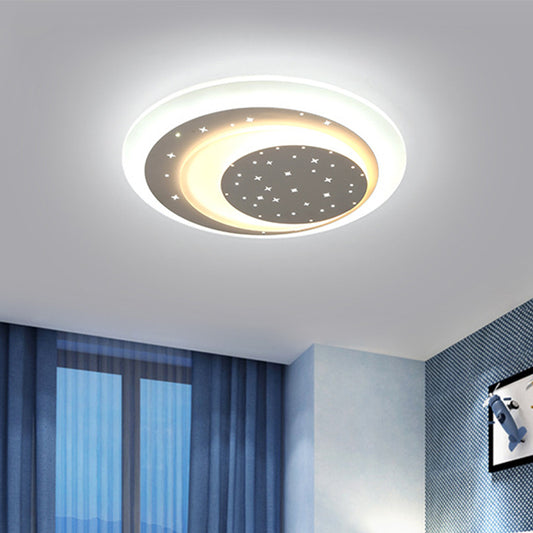 Starry Moon Night Ceiling Lighting Modern Acrylic 8"/19.5" Wide LED White Flushmount Light in Warm/White Light Clearhalo 'Ceiling Lights' 'Close To Ceiling Lights' 'Close to ceiling' 'Flush mount' Lighting' 1959175