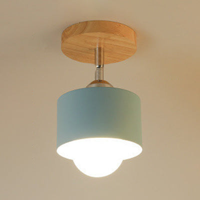 Rotatable Cylinder Metal Semi Mount Lighting Modernist 1 Light Corridor Close to Ceiling Light in White/Green Blue Clearhalo 'Ceiling Lights' 'Close To Ceiling Lights' 'Close to ceiling' 'Semi-flushmount' Lighting' 19592