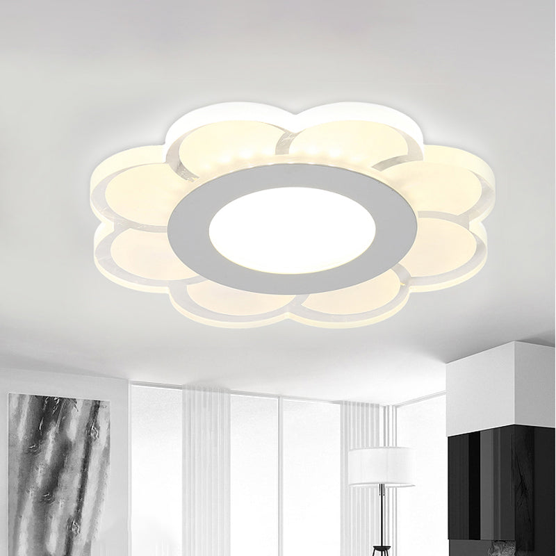 Ultrathin Hallway LED Ceiling Lamp Simplicity White Small Flush Mount Light with Floral/Square/Triangle Acrylic Shade White F Clearhalo 'Ceiling Lights' 'Close To Ceiling Lights' 'Close to ceiling' 'Flush mount' Lighting' 1959206