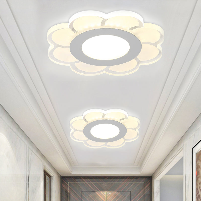 Ultrathin Hallway LED Ceiling Lamp Simplicity White Small Flush Mount Light with Floral/Square/Triangle Acrylic Shade Clearhalo 'Ceiling Lights' 'Close To Ceiling Lights' 'Close to ceiling' 'Flush mount' Lighting' 1959207