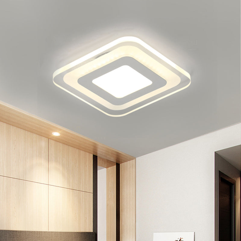 Ultrathin Hallway LED Ceiling Lamp Simplicity White Small Flush Mount Light with Floral/Square/Triangle Acrylic Shade White D Clearhalo 'Ceiling Lights' 'Close To Ceiling Lights' 'Close to ceiling' 'Flush mount' Lighting' 1959211