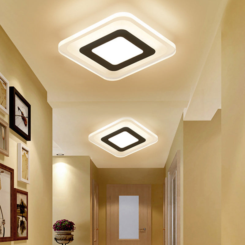 Ultrathin Hallway LED Ceiling Lamp Simplicity White Small Flush Mount Light with Floral/Square/Triangle Acrylic Shade Clearhalo 'Ceiling Lights' 'Close To Ceiling Lights' 'Close to ceiling' 'Flush mount' Lighting' 1959212