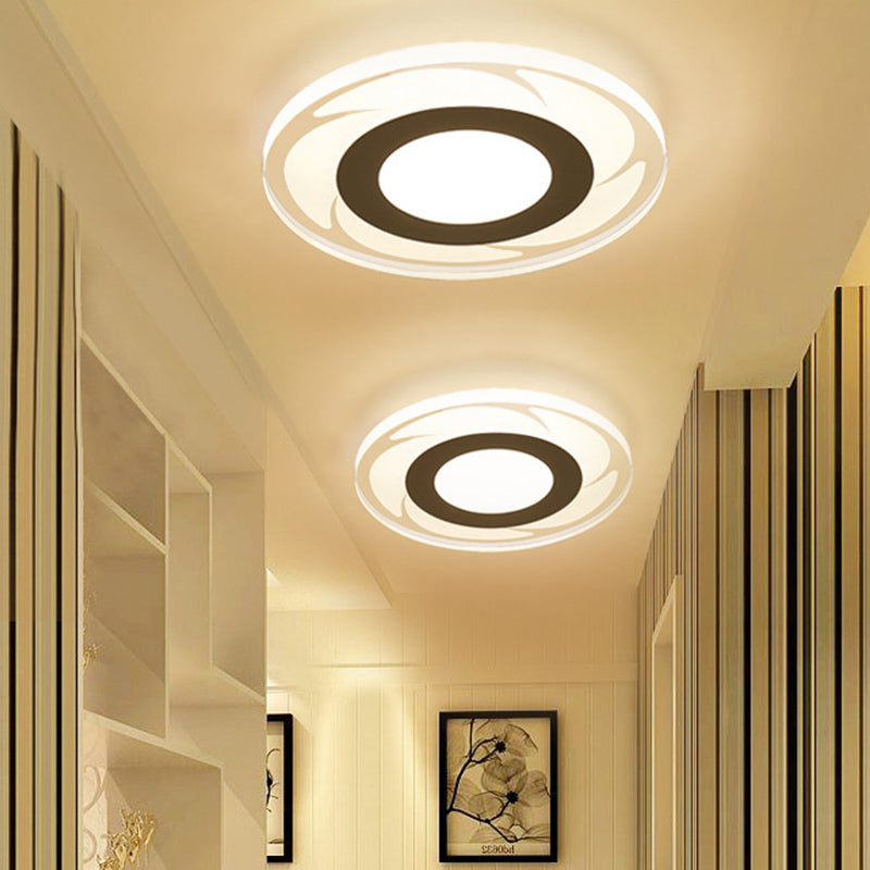 Ultrathin Hallway LED Ceiling Lamp Simplicity White Small Flush Mount Light with Floral/Square/Triangle Acrylic Shade White A Clearhalo 'Ceiling Lights' 'Close To Ceiling Lights' 'Close to ceiling' 'Flush mount' Lighting' 1959224