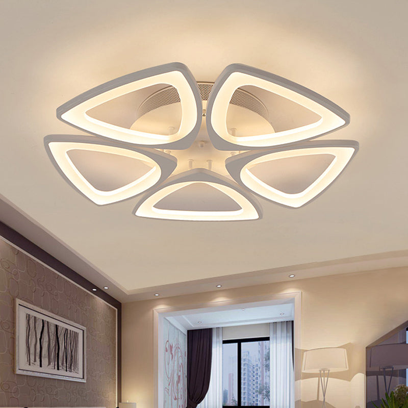 Minimalist Triangle Flower Flush Mount Acrylic 5/12/18 Heads Living Room Semi Flush Mount Ceiling Lamp in White 5 White Clearhalo 'Ceiling Lights' 'Close To Ceiling Lights' 'Close to ceiling' 'Semi-flushmount' Lighting' 1959274