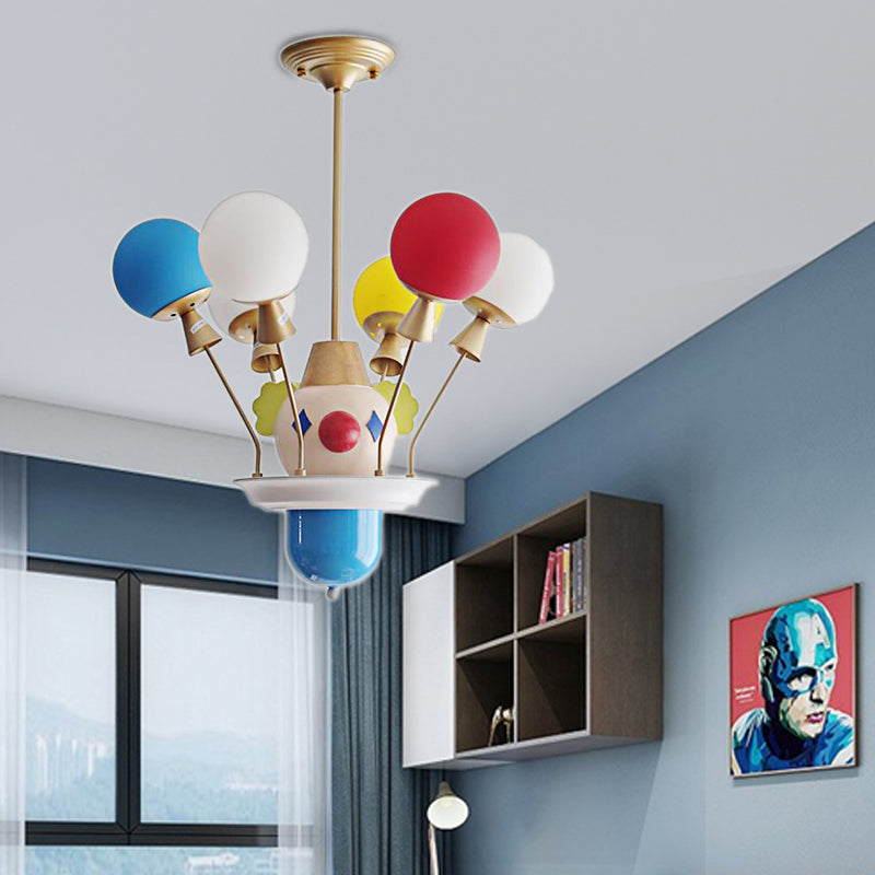 Kid Bedroom Clown Chandelier with Balloon Glass Resin Modern Multi-Color Pendant Light Clearhalo 'Ceiling Lights' 'Chandeliers' Lighting' options 195933