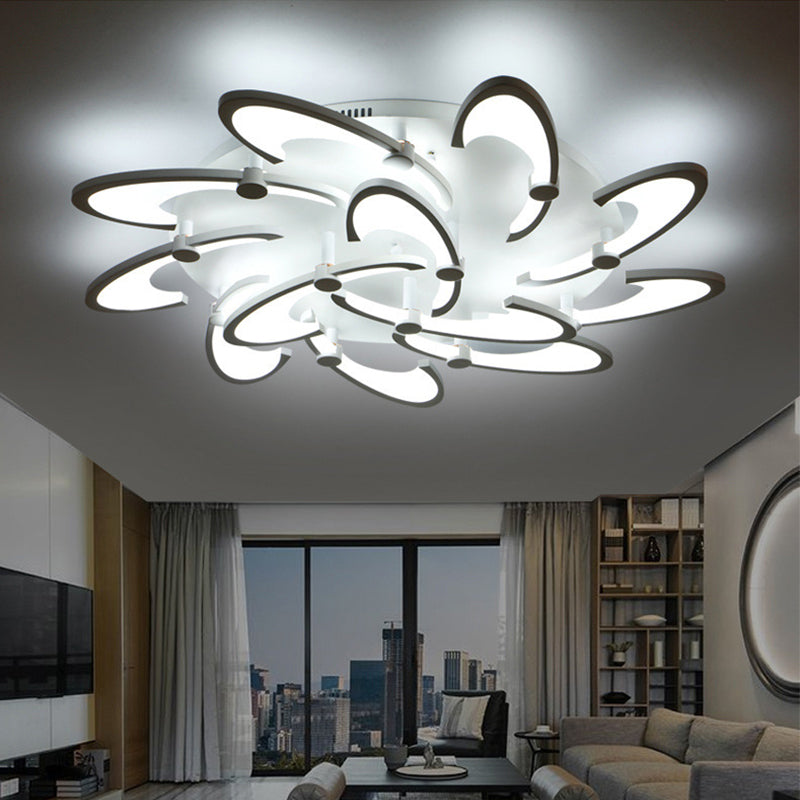 White Spiral Floral Flush Mount Lamp Modernism 3/6/12-Head Acrylic Semi Flush Ceiling Light in Warm/White Light Clearhalo 'Ceiling Lights' 'Close To Ceiling Lights' 'Close to ceiling' 'Semi-flushmount' Lighting' 1959332