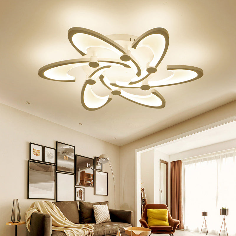 White Spiral Floral Flush Mount Lamp Modernism 3/6/12-Head Acrylic Semi Flush Ceiling Light in Warm/White Light Clearhalo 'Ceiling Lights' 'Close To Ceiling Lights' 'Close to ceiling' 'Semi-flushmount' Lighting' 1959336