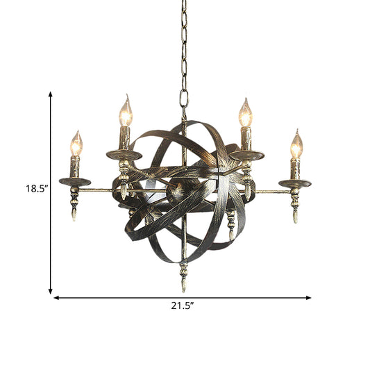 Candle Metallic Chandelier Light Fixture with Spherical Cage Shade Vintage 6/8 Heads Restaurant Ceiling Light in Black/Rust Clearhalo 'Cast Iron' 'Ceiling Lights' 'Chandeliers' 'Industrial Chandeliers' 'Industrial' 'Metal' 'Middle Century Chandeliers' 'Rustic Chandeliers' 'Tiffany' Lighting' 1959408