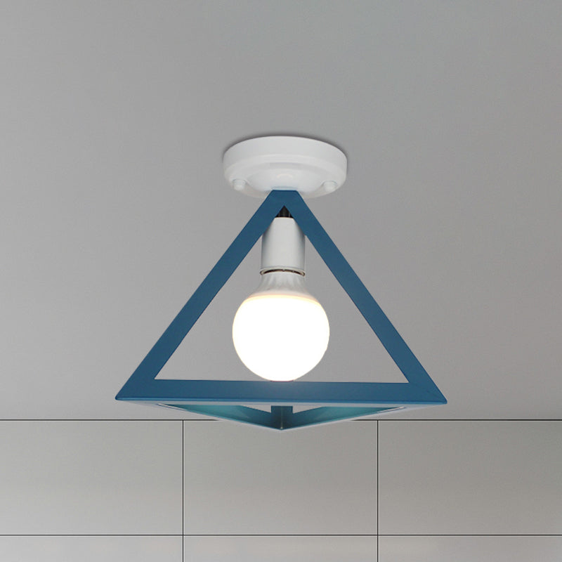 Loft Style Triangle Ceiling Fixture with Cage Shade 1 Bulb Metallic Semi Flush Mount Light in Black/Red Clearhalo 'Ceiling Lights' 'Close To Ceiling Lights' 'Close to ceiling' 'Semi-flushmount' Lighting' 1959454