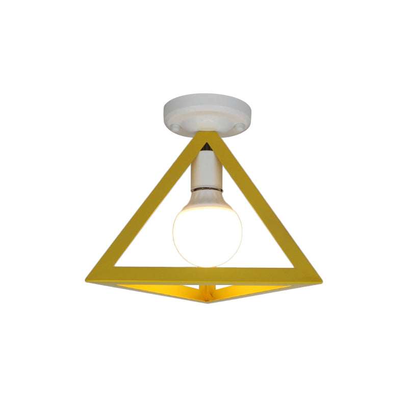 Loft Style Triangle Ceiling Fixture with Cage Shade 1 Bulb Metallic Semi Flush Mount Light in Black/Red Clearhalo 'Ceiling Lights' 'Close To Ceiling Lights' 'Close to ceiling' 'Semi-flushmount' Lighting' 1959464