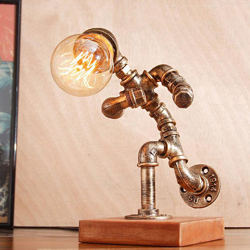 1 Light Table Lighting with Robot Athlete Design Metal Steampunk Style Bedroom Table Lamp in Bronze Bronze E Clearhalo 'Lamps' 'Table Lamps' Lighting' 195964