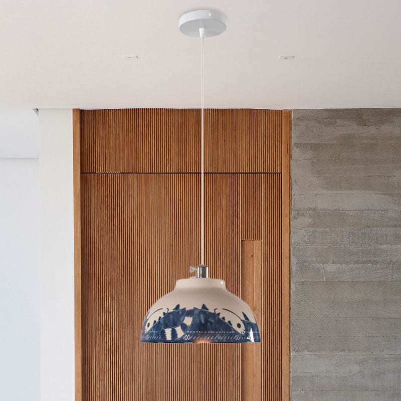 Bowl Ceramics Hanging Light Single Light Antique Suspension Lamp for Corridor Clearhalo 'Ceiling Lights' 'Pendant Lights' 'Pendants' Lighting' 1959722