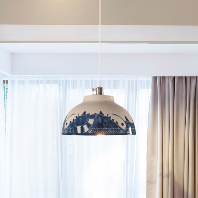 Bowl Ceramics Hanging Light Single Light Antique Suspension Lamp for Corridor Clearhalo 'Ceiling Lights' 'Pendant Lights' 'Pendants' Lighting' 1959723