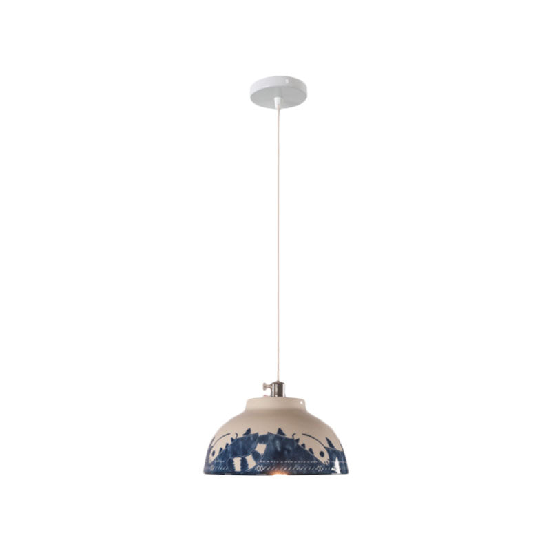 Bowl Ceramics Hanging Light Single Light Antique Suspension Lamp for Corridor Clearhalo 'Ceiling Lights' 'Pendant Lights' 'Pendants' Lighting' 1959725