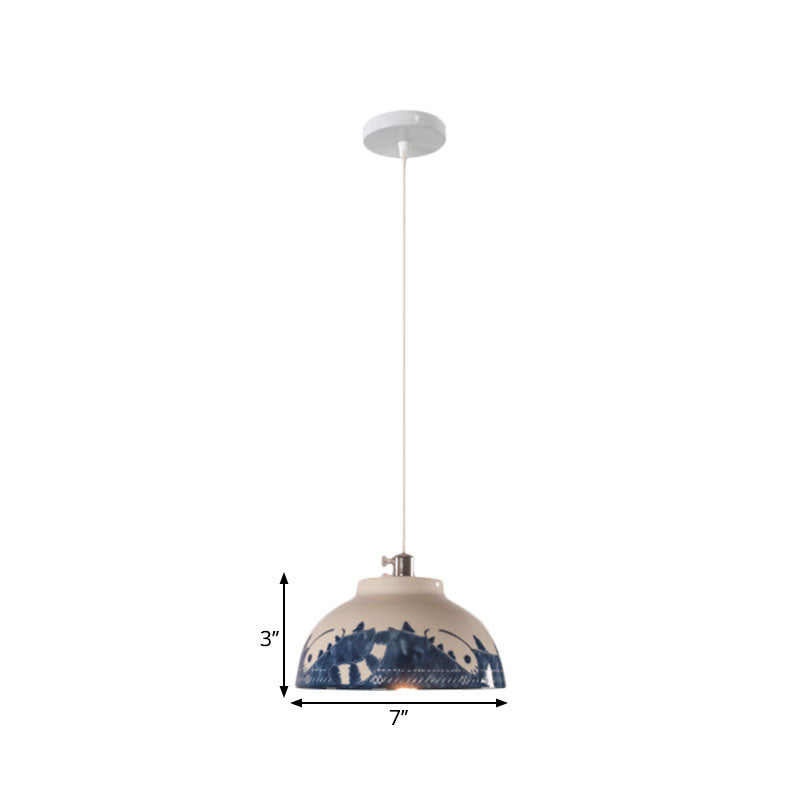 Bowl Ceramics Hanging Light Single Light Antique Suspension Lamp for Corridor Clearhalo 'Ceiling Lights' 'Pendant Lights' 'Pendants' Lighting' 1959726