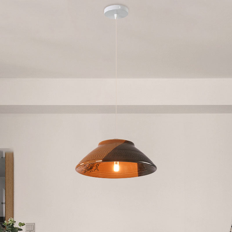 Bowl Ceramics Hanging Light Single Light Antique Suspension Lamp for Corridor Clearhalo 'Ceiling Lights' 'Pendant Lights' 'Pendants' Lighting' 1959729