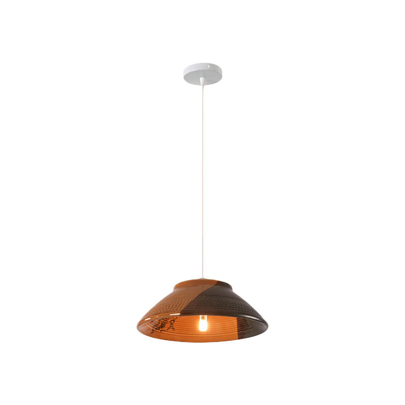 Bowl Ceramics Hanging Light Single Light Antique Suspension Lamp for Corridor Clearhalo 'Ceiling Lights' 'Pendant Lights' 'Pendants' Lighting' 1959730