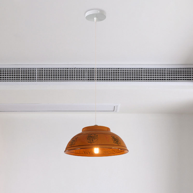 Bowl Ceramics Hanging Light Single Light Antique Suspension Lamp for Corridor Clearhalo 'Ceiling Lights' 'Pendant Lights' 'Pendants' Lighting' 1959747