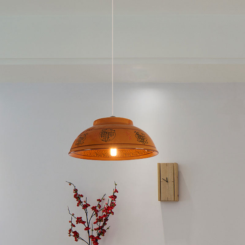 Bowl Ceramics Hanging Light Single Light Antique Suspension Lamp for Corridor Clearhalo 'Ceiling Lights' 'Pendant Lights' 'Pendants' Lighting' 1959748