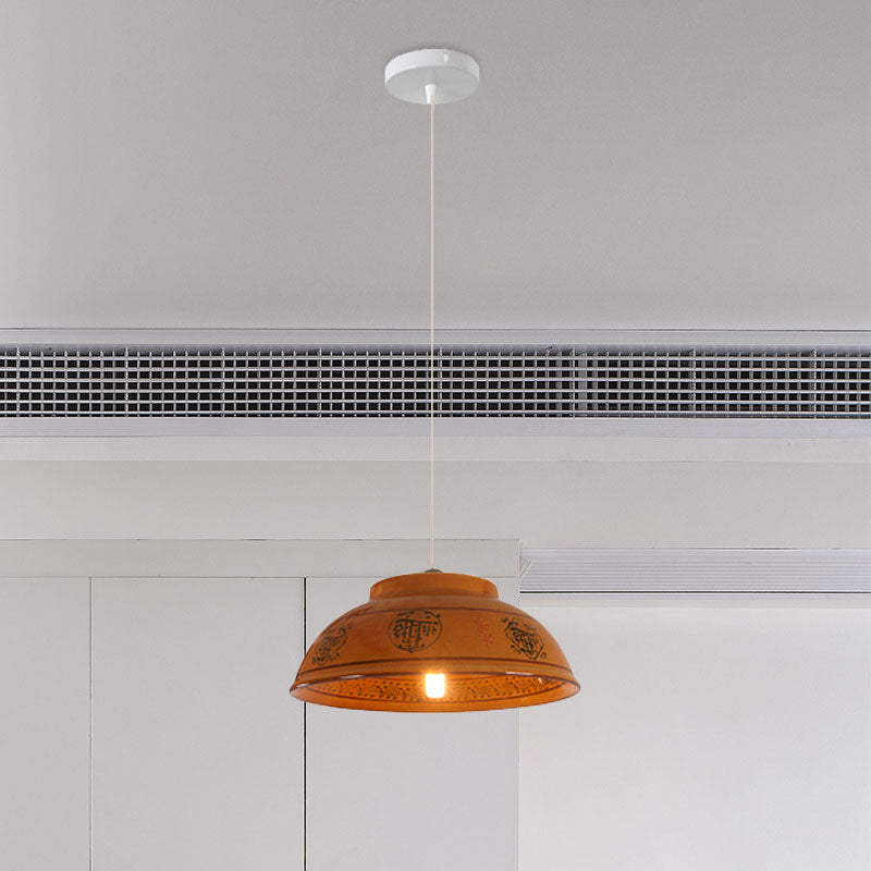 Bowl Ceramics Hanging Light Single Light Antique Suspension Lamp for Corridor Clearhalo 'Ceiling Lights' 'Pendant Lights' 'Pendants' Lighting' 1959749