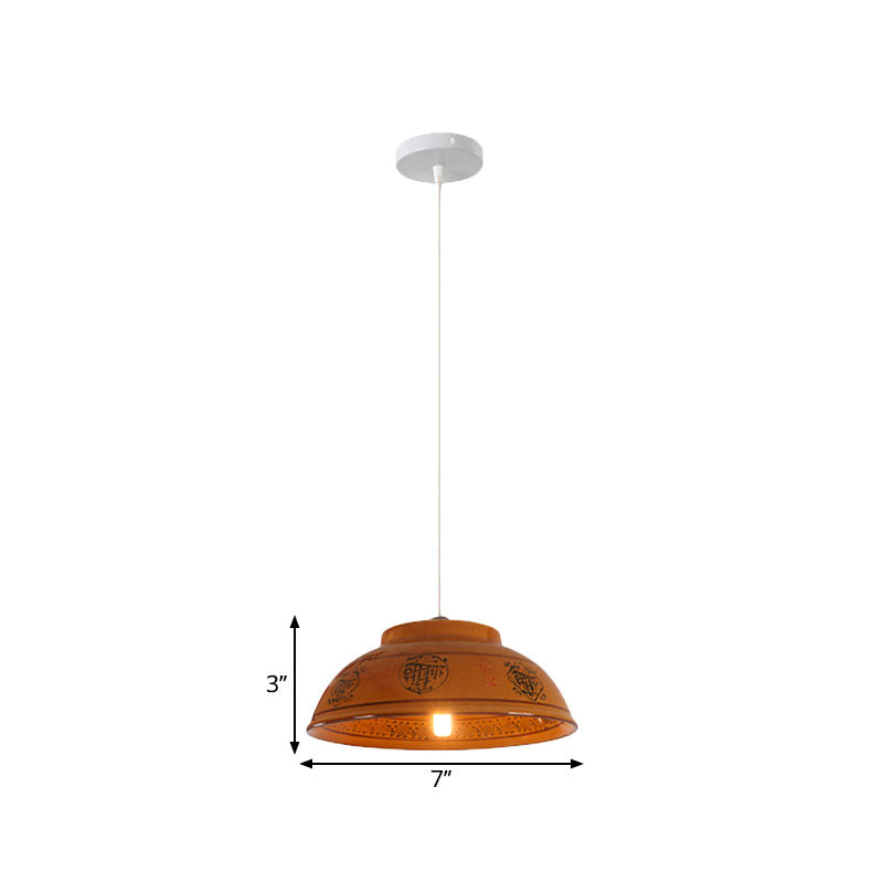 Bowl Ceramics Hanging Light Single Light Antique Suspension Lamp for Corridor Clearhalo 'Ceiling Lights' 'Pendant Lights' 'Pendants' Lighting' 1959751