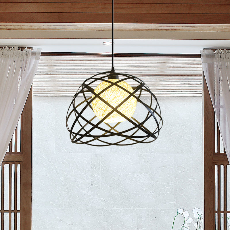 Wire Cage Metal Pendant Light Industrial 1 Light Dining Room Hanging Lamp with Dome Shade in Black Clearhalo 'Art Deco Pendants' 'Black' 'Cast Iron' 'Ceiling Lights' 'Ceramic' 'Crystal' 'Industrial Pendants' 'Industrial' 'Metal' 'Middle Century Pendants' 'Pendant Lights' 'Pendants' 'Rustic Pendants' 'Tiffany' Lighting' 1959753