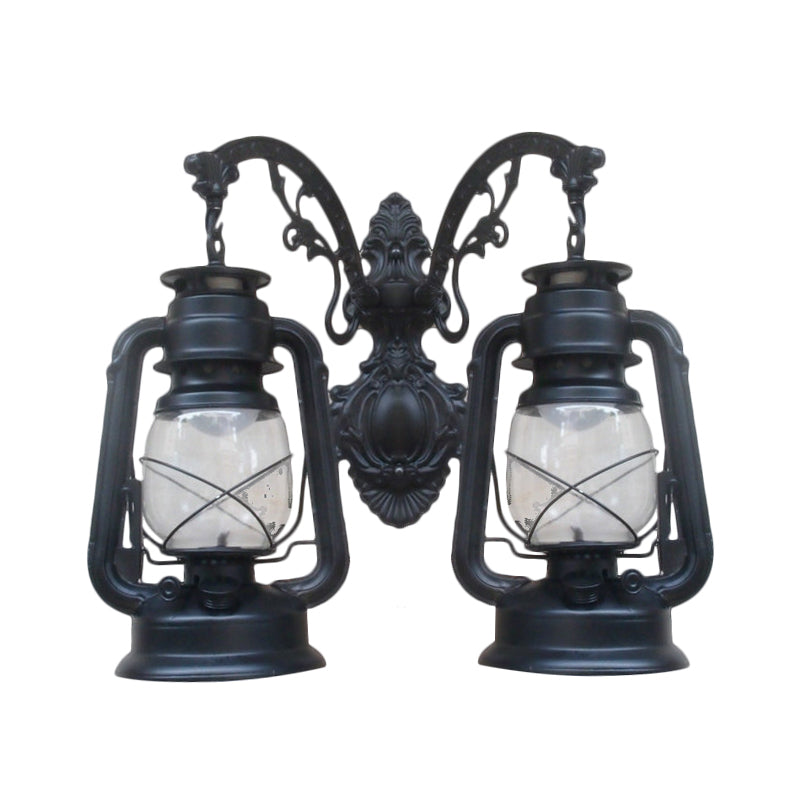 Industrial Lantern Wall Lighting Fixture 2 Bulbs Clear Glass Sconce Light in Black/Bronze/Copper Clearhalo 'Wall Lamps & Sconces' 'Wall Lights' Lighting' 1959775