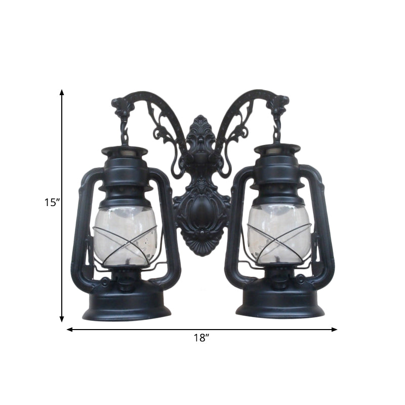 Industrial Lantern Wall Lighting Fixture 2 Bulbs Clear Glass Sconce Light in Black/Bronze/Copper Clearhalo 'Wall Lamps & Sconces' 'Wall Lights' Lighting' 1959776