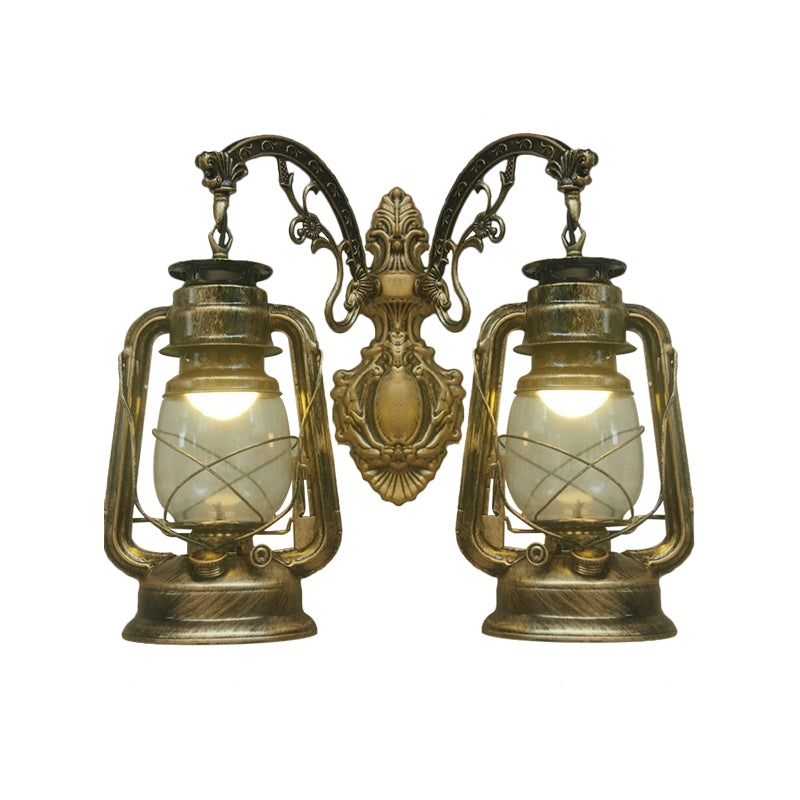 Industrial Lantern Wall Lighting Fixture 2 Bulbs Clear Glass Sconce Light in Black/Bronze/Copper Clearhalo 'Wall Lamps & Sconces' 'Wall Lights' Lighting' 1959779