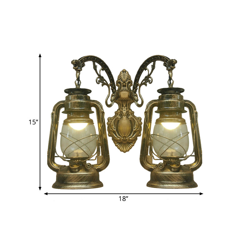 Industrial Lantern Wall Lighting Fixture 2 Bulbs Clear Glass Sconce Light in Black/Bronze/Copper Clearhalo 'Wall Lamps & Sconces' 'Wall Lights' Lighting' 1959781