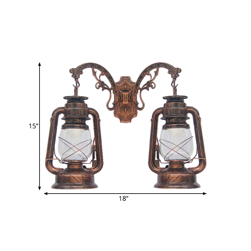 Industrial Lantern Wall Lighting Fixture 2 Bulbs Clear Glass Sconce Light in Black/Bronze/Copper Clearhalo 'Wall Lamps & Sconces' 'Wall Lights' Lighting' 1959831