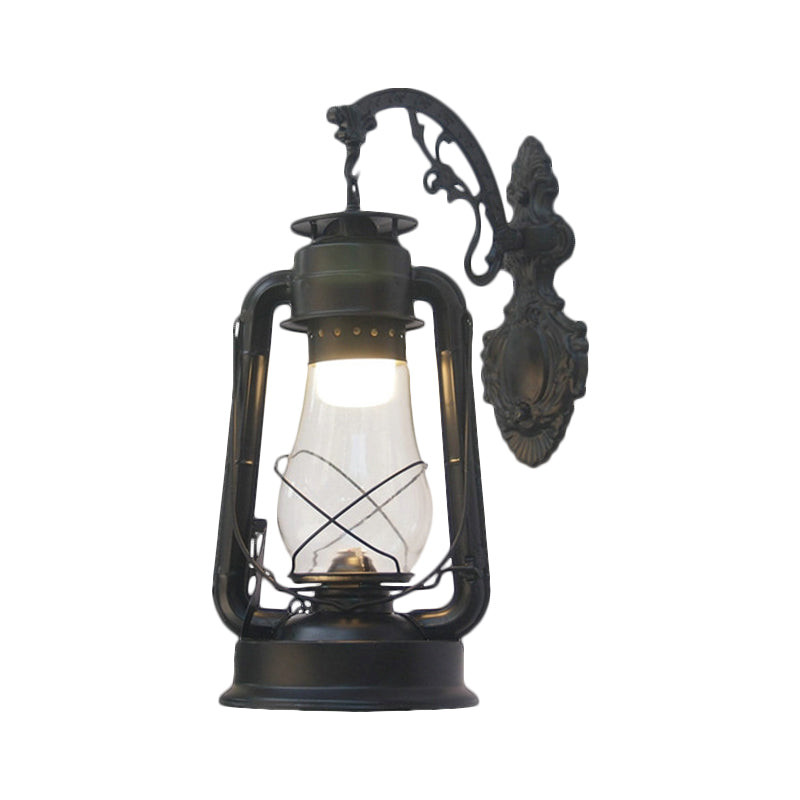 Lantern Clear Glass Wall Hanging Light Vintage Single Bulb Outdoor Sconce Lamp in Black/Bronze/Copper Clearhalo 'Wall Lamps & Sconces' 'Wall Lights' Lighting' 1959850