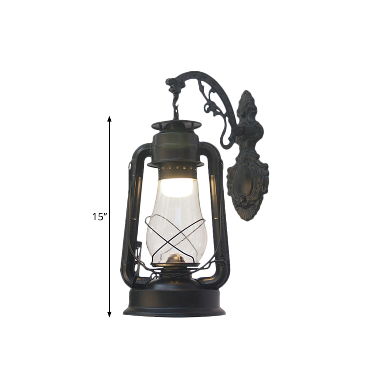 Lantern Clear Glass Wall Hanging Light Vintage Single Bulb Outdoor Sconce Lamp in Black/Bronze/Copper Clearhalo 'Wall Lamps & Sconces' 'Wall Lights' Lighting' 1959851