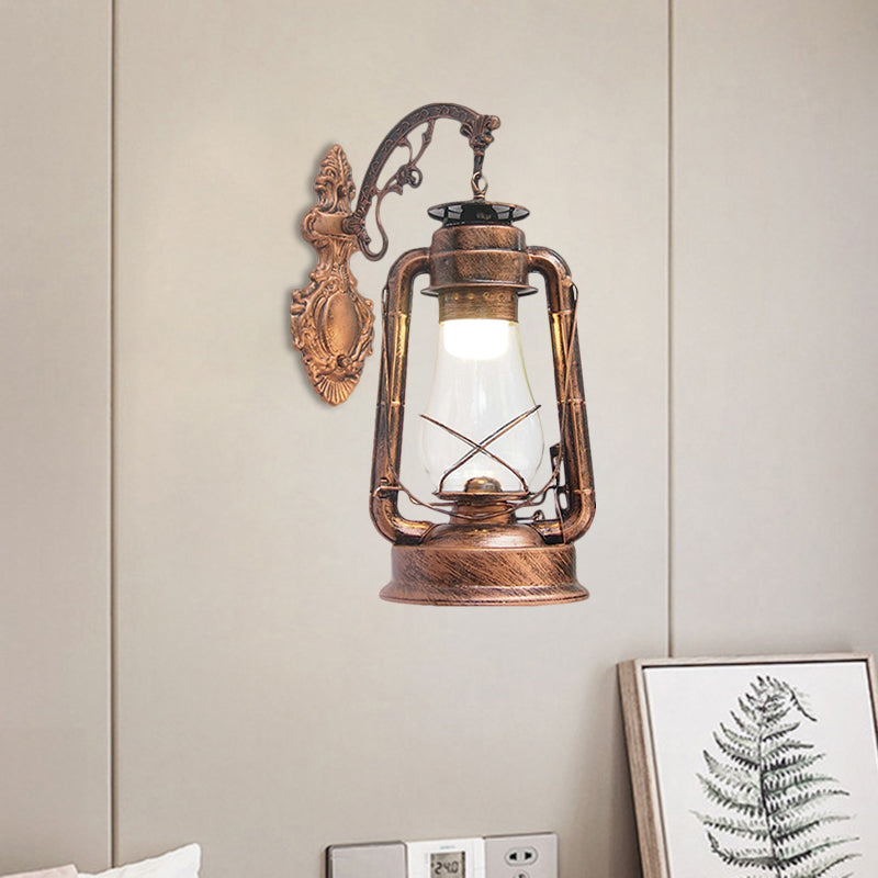 Lantern Clear Glass Wall Hanging Light Vintage Single Bulb Outdoor Sconce Lamp in Black/Bronze/Copper Clearhalo 'Wall Lamps & Sconces' 'Wall Lights' Lighting' 1959858