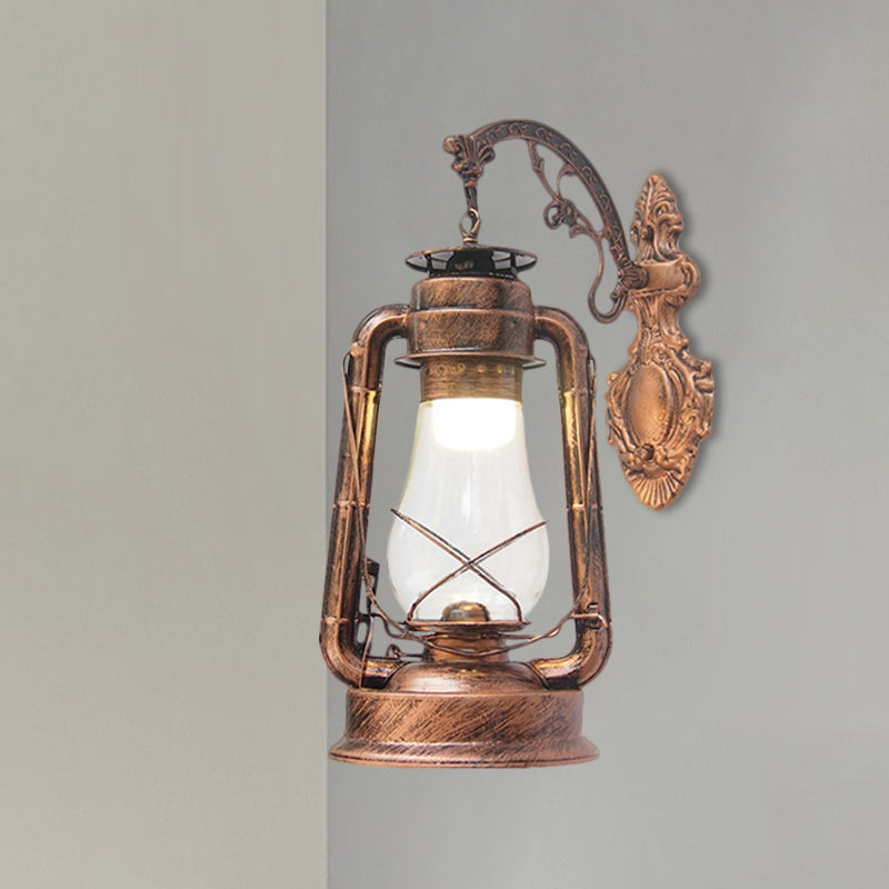 Lantern Clear Glass Wall Hanging Light Vintage Single Bulb Outdoor Sconce Lamp in Black/Bronze/Copper Clearhalo 'Wall Lamps & Sconces' 'Wall Lights' Lighting' 1959859