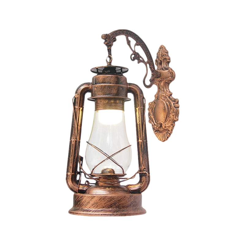 Lantern Clear Glass Wall Hanging Light Vintage Single Bulb Outdoor Sconce Lamp in Black/Bronze/Copper Clearhalo 'Wall Lamps & Sconces' 'Wall Lights' Lighting' 1959860