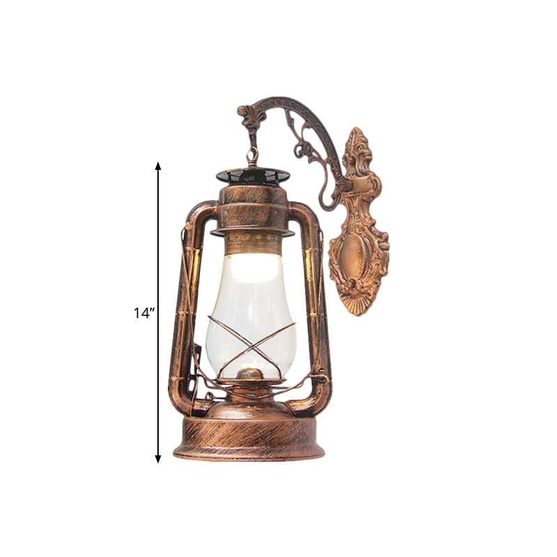 Lantern Clear Glass Wall Hanging Light Vintage Single Bulb Outdoor Sconce Lamp in Black/Bronze/Copper Clearhalo 'Wall Lamps & Sconces' 'Wall Lights' Lighting' 1959861