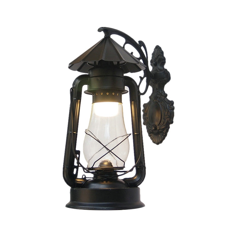 Lantern Clear Glass Wall Hanging Light Vintage Single Bulb Outdoor Sconce Lamp in Black/Bronze/Copper Clearhalo 'Wall Lamps & Sconces' 'Wall Lights' Lighting' 1959865