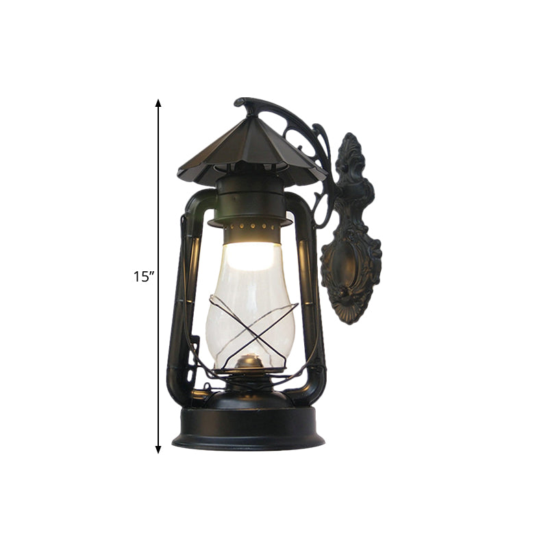 Lantern Clear Glass Wall Hanging Light Vintage Single Bulb Outdoor Sconce Lamp in Black/Bronze/Copper Clearhalo 'Wall Lamps & Sconces' 'Wall Lights' Lighting' 1959866