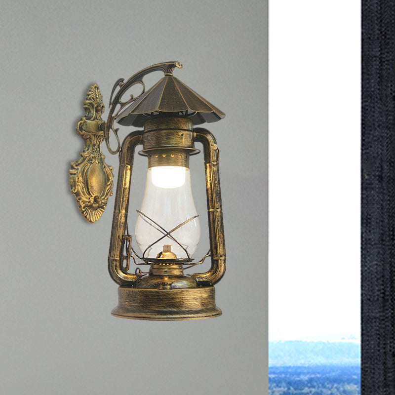 Lantern Clear Glass Wall Hanging Light Vintage Single Bulb Outdoor Sconce Lamp in Black/Bronze/Copper Bronze B Clearhalo 'Wall Lamps & Sconces' 'Wall Lights' Lighting' 1959867