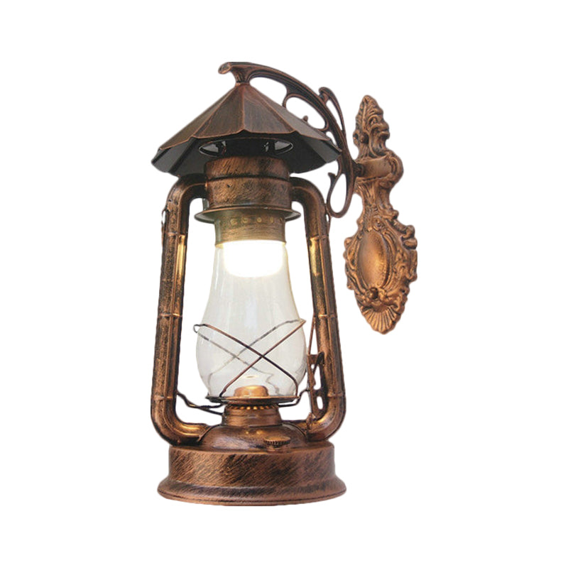 Lantern Clear Glass Wall Hanging Light Vintage Single Bulb Outdoor Sconce Lamp in Black/Bronze/Copper Clearhalo 'Wall Lamps & Sconces' 'Wall Lights' Lighting' 1959875